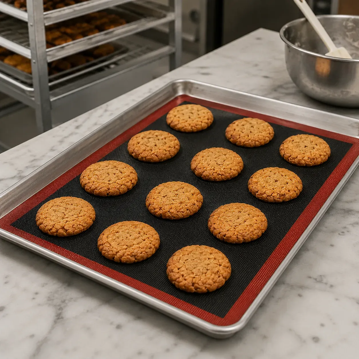Cookies baked on a reusable silicone mesh tray liner