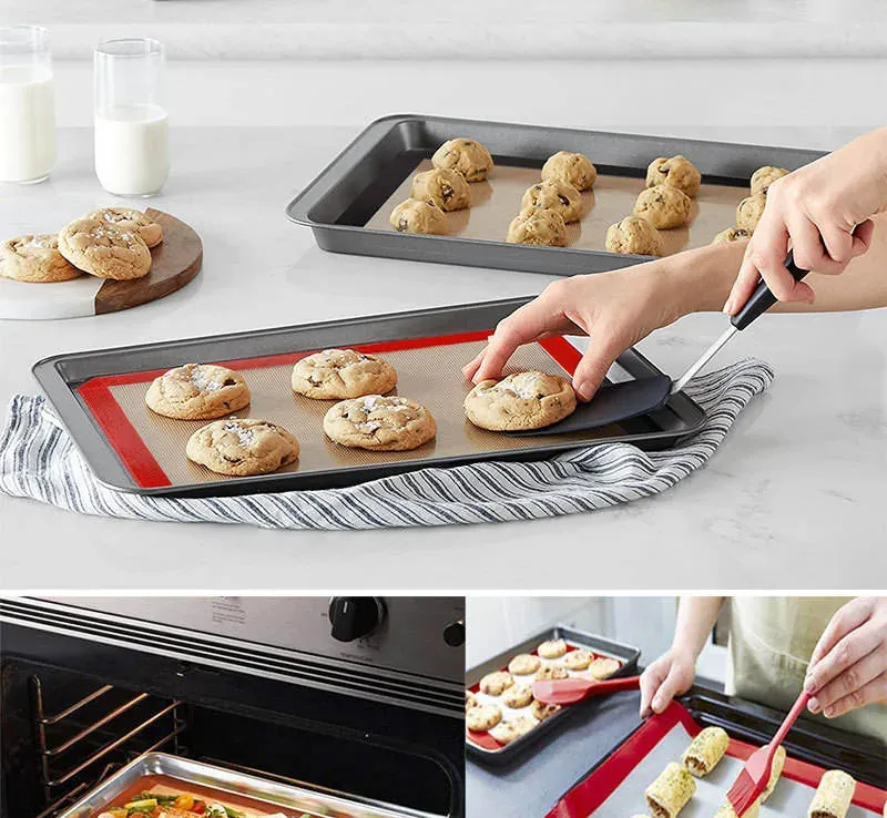 Silicone baking mat used on bakery tray for cookie baking application