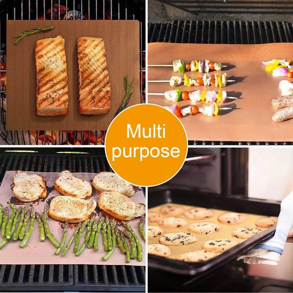 PTFE coated fiberglass baking mat used for grill and oven applications