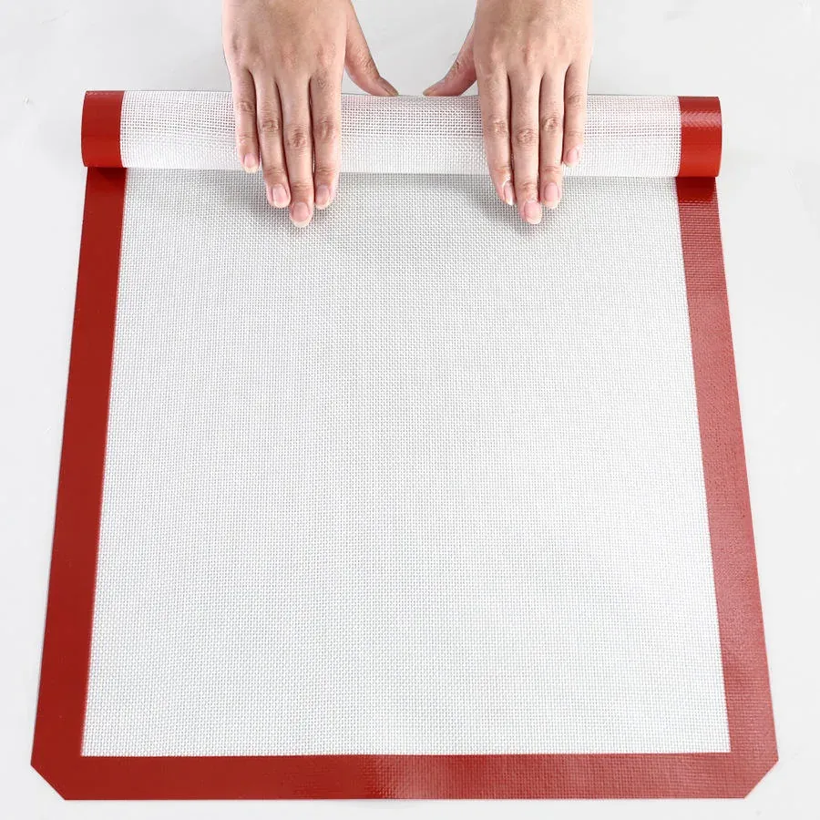 Large silicone baking mat prepared for commercial bakery tray use