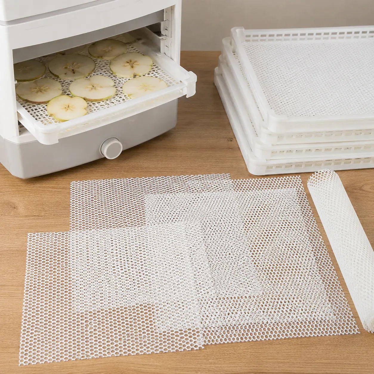 Custom-size silicone large-hole mesh dehydrator mats with drying trays